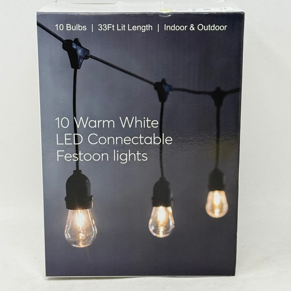 Indoor Outdoor Patio Festoon 10 Light LED Warm White 33 Foot Connectable 2 Sets